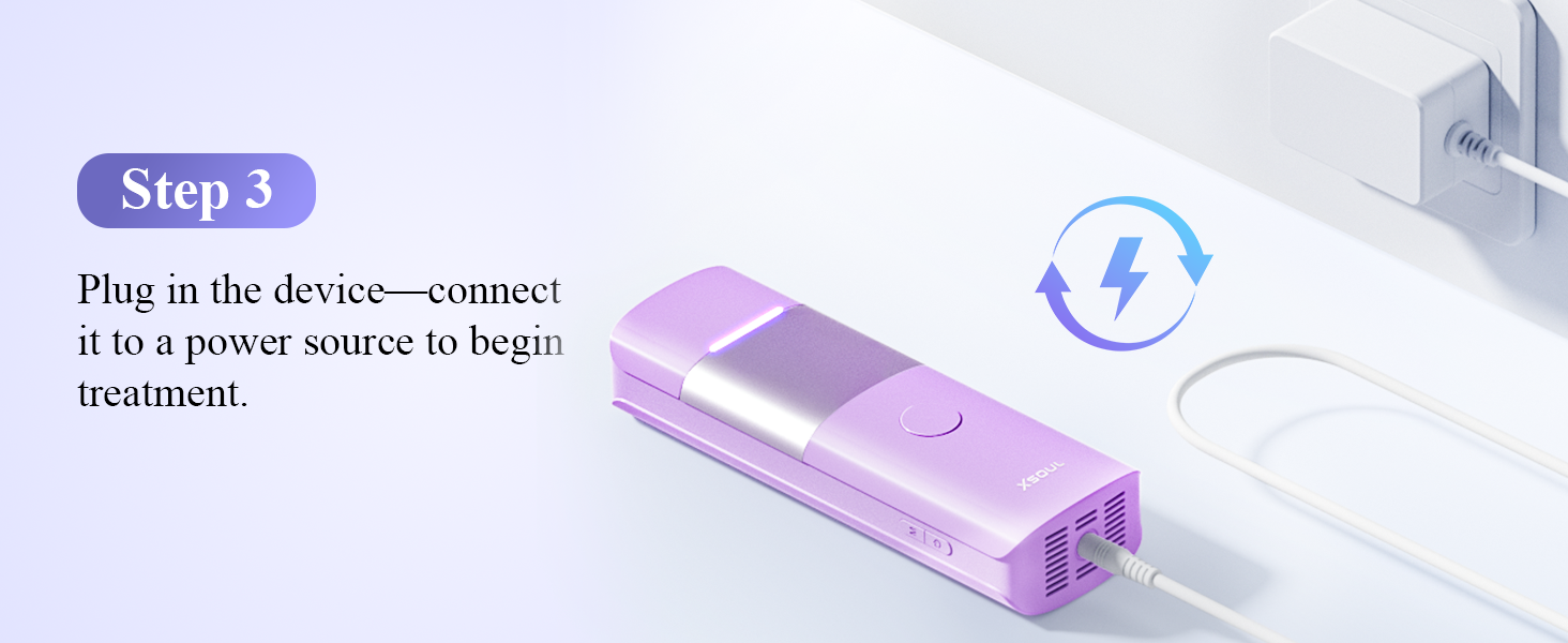 Xsoul Sapphire IPL — step 3 plug in power cord before starting at-home IPL hair removal treatment