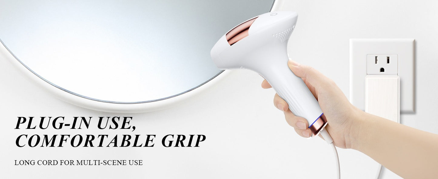 Xsoul IPL Rose Gold — corded design for continuous power during full-body hair removal sessions