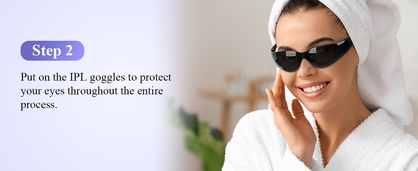 Xsoul Sapphire IPL — step 2 wear protective goggles before starting IPL hair removal treatment