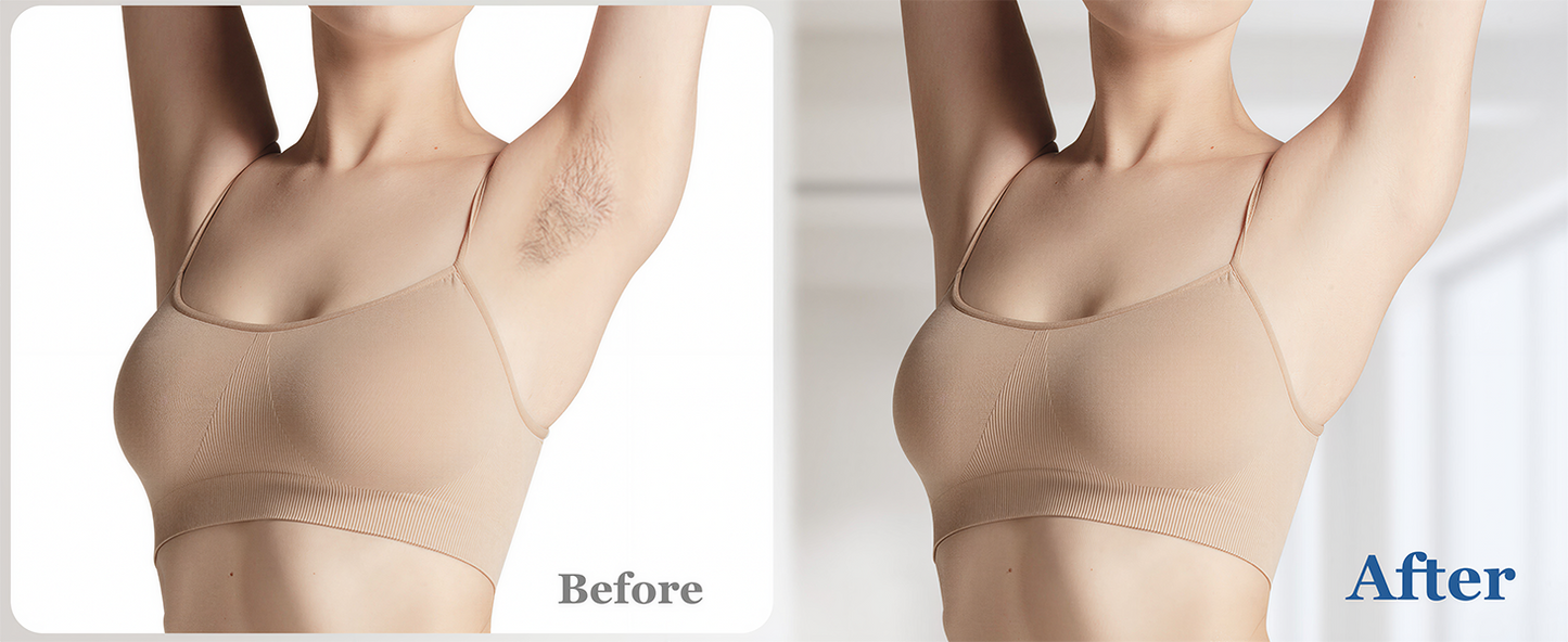 Xsoul IPL Rose Gold — before and after underarm hair removal comparison, permanent reduction results