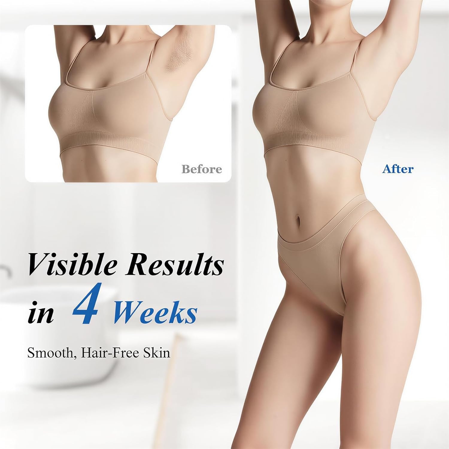 Xsoul IPL Rose Gold — 4-week visible hair reduction results, significant density decrease after treatment