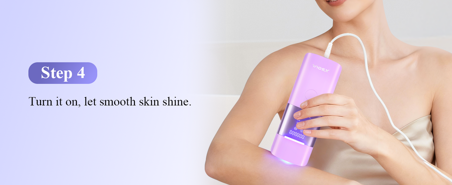 Xsoul Sapphire IPL — step 4 apply device at 90-degree angle on skin and start hair removal treatment