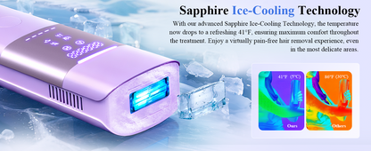 Xsoul Sapphire IPL — sapphire cooling vs competitor temperature: 5°C vs 30°C skin surface during flash