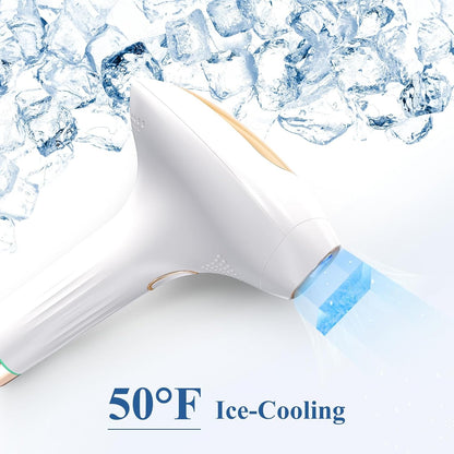 Xsoul IPL White & Golden — ice cooling head close-up maintaining 50°F skin temperature during each flash