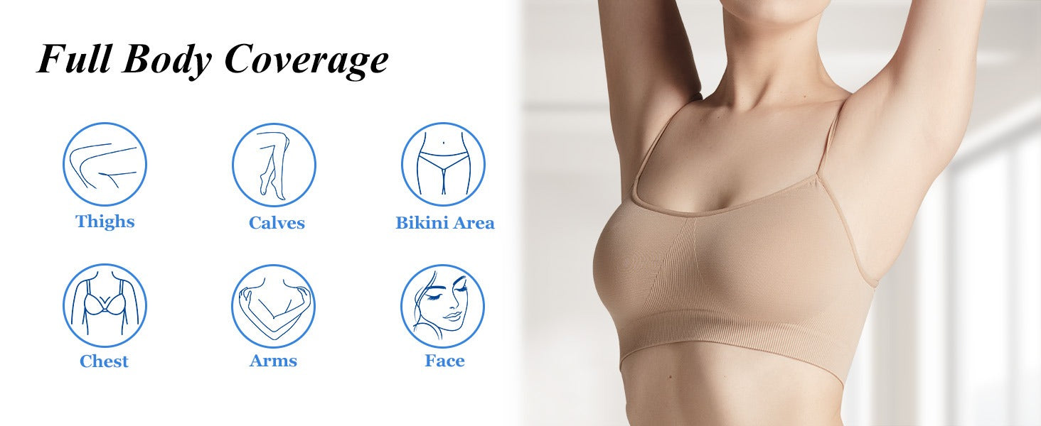 Xsoul IPL device — treats 6 body areas: legs, arms, underarms, bikini line, face, and back